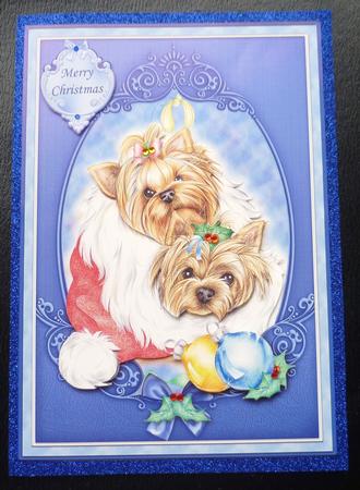 Christmas Yorkies in Santa Hat Topper & Decoupage by Charlie Angel