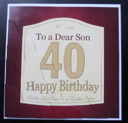 40th Birthday Son Wine Label Wavy Corner Side Stacker Topper by Charlie Angel
