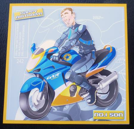 Biker Dude Blue 8x8 Card by Charlie Angel