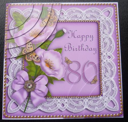 Lilac Poppy 80 Birthday 6in Duo Corner Stacker by Charlie Angel