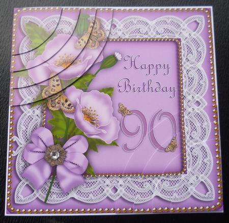 Lilac Poppy 90 Birthday 6in Duo Corner Stacker by Charlie Angel