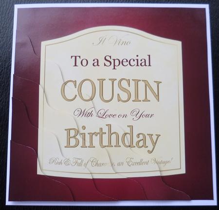 Cousin Birthday Wine Label Wavy Corner Side Stacker Topper by Charlie Angel