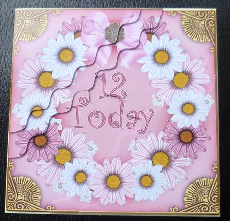 Pink Daisy 12 Today 5in Scallop Triangle Corner Stacker by Charlie Angel