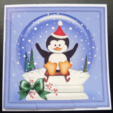 Xmas Penguin Snowglobe Wavy Corner Side Stacker Topper by Charlie Angel