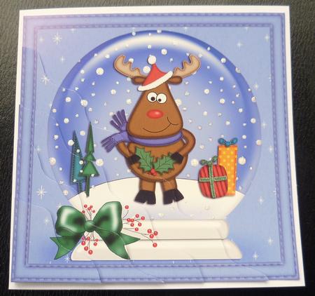 Xmas Rudolph Snowglobe Wavy Corner Side Stacker Topper by Charlie Angel