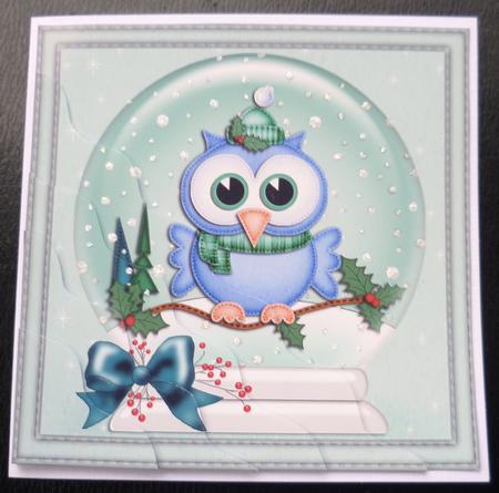 Xmas Little Hoot Snowglobe Wavy Corner Side Stacker Topper by Charlie Angel