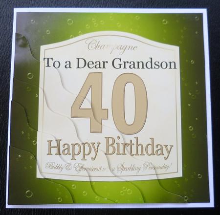 40th Birthday Grandson Champagne Label Wavy Corner Side Stac by Charlie Angel