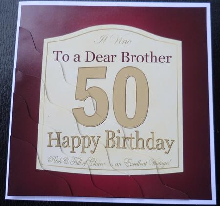50th Birthday Brother Wine Label Wavy Corner by Charlie Angel