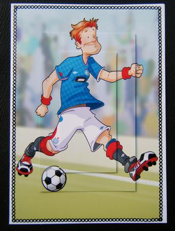 Football Dude Blue, Red and White A4 by Charlie Angel