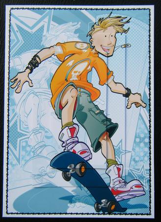 Skater Skateboarding Teen Dude Blue A4. by Charlie Angel