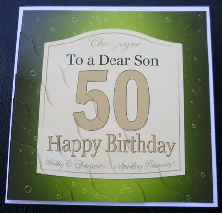 50th Birthday Son Champagne Label Wavy Corner Side Stacker T by Charlie Angel