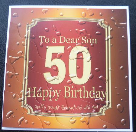 50th Birthday Son Beer Label Wavy Corner Side Stacker Topper by Charlie Angel