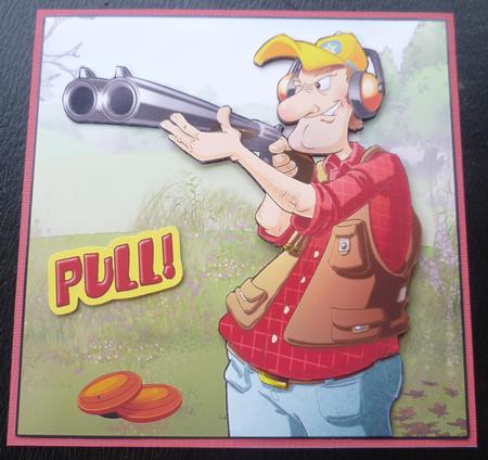 Clay Pigeon Shooting Dude 8x8 Quick Card by Charlie Angel