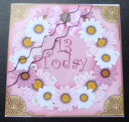 Pink Daisy 13 Today 5in Scallop Triangle Corner Stacker by Charlie Angel