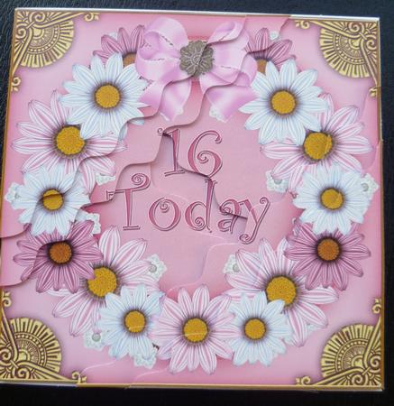 Pink Daisy 16 Today 5in Scallop Triangle Corner Stacker by Charlie Angel