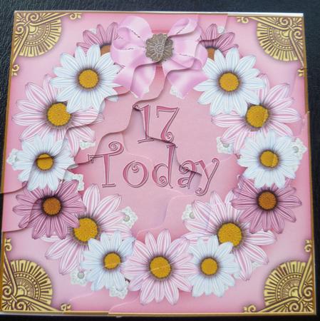 Pink Daisy 17 Today 5in Scallop Triangle Corner Stacker by Charlie Angel