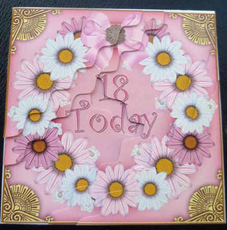 Pink Daisy 18 Today 5in Scallop Triangle Corner Stacker by Charlie Angel