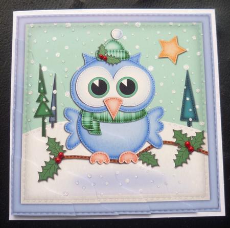 Xmas Little Hoot Wavy Corner Side Stacker Topper by Charlie Angel