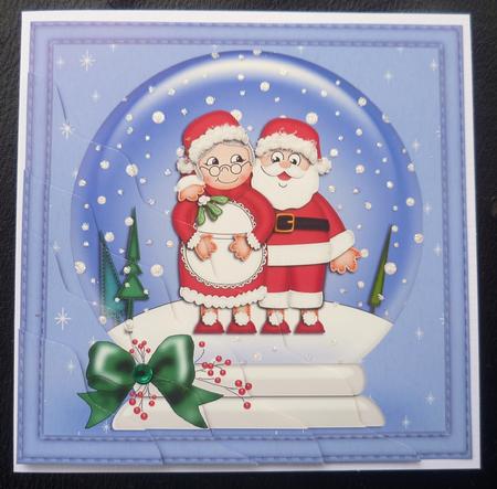 Mr and Mrs Claus Snowglobe Wavy Corner Side Stacker Topper by Charlie Angel