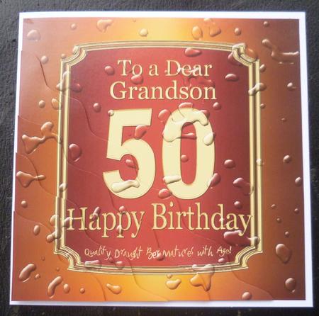 50th Birthday Grandson Beer Label Wavy Corner Side Stacker by Charlie Angel