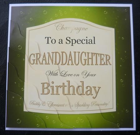 Birthday Granddaughter Champers Label Wavy Corner by Charlie Angel