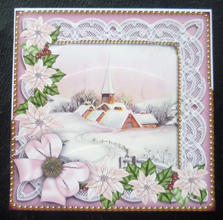 Pink Snow Church Poinsettia 5in Round Bottom Stacker by Charlie Angel