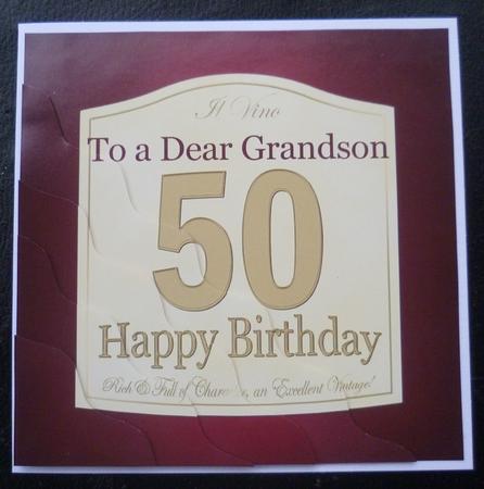 50th Birthday Grandson Wine Label Wavy Corner Side Stacker by Charlie Angel