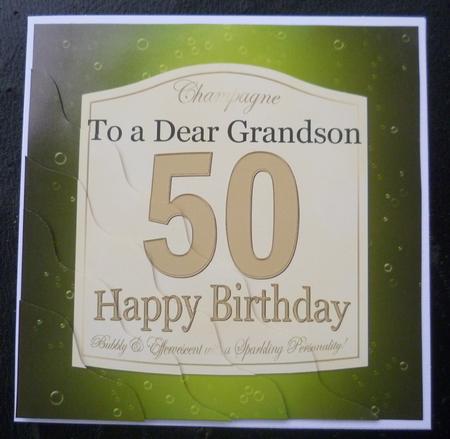 50th Birthday Grandson Champagne Label Wavy Corner Side Stac by Charlie Angel