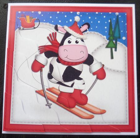 Xmas Skiing Milly Moo Cow Wavy Corner Side Stacker Topper by Charlie Angel