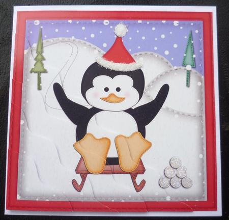 Xmas Sledging Penguin Wavy Corner Side Stacker by Charlie Angel