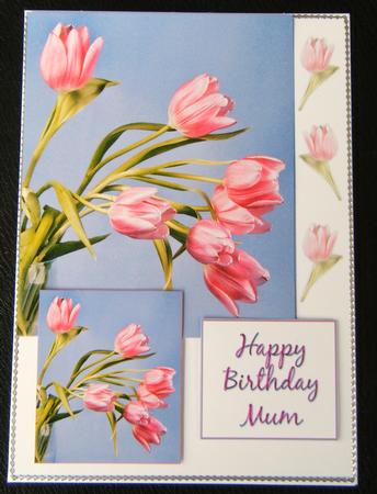 Pink Tulips Mother's Day, Birthday Card Front and Toppers. by Charlie Angel