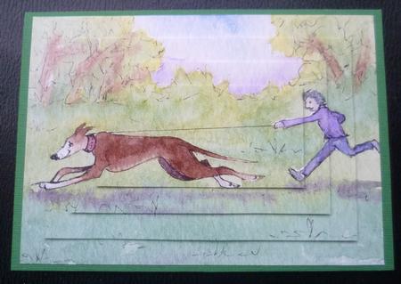Greyhound Dog Takes His Hoomun for an Early Morning Run by Charlie Angel