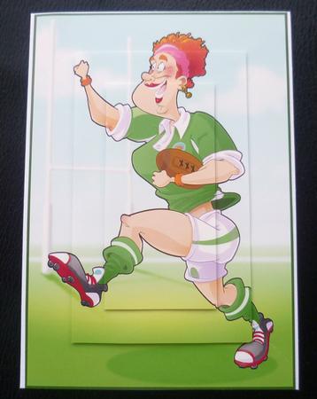 Rugby Lady Green and White A4 by Charlie Angel