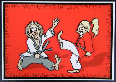 Karate Kids Quick Card Front with Decoupage by Charlie Angel