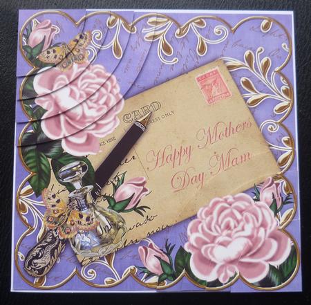 Pink Roses Blue Mothers Day Mam 6in Duo Corner Stacker by Charlie Angel