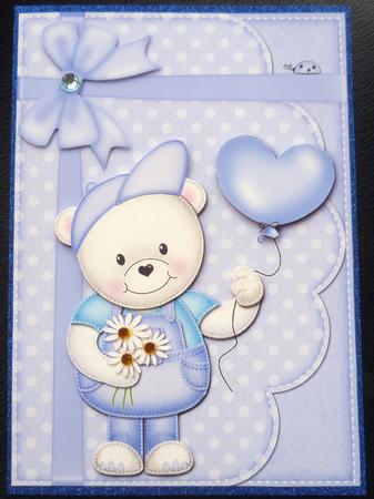 A5 Teddy Ted's Balloon Quick Card N 3D Decoupage by Charlie Angel