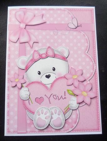 A5 Teddy Tess's Heart Quick Card N 3D Decoupage by Charlie Angel