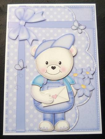 A5 Teddy Ted's Love Letter Quick Card N 3D Decoupage by Charlie Angel