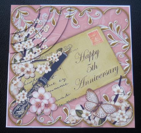 Pink Blossom Happy 5th Anniversary 6in Duo Corner Stacker by Charlie Angel
