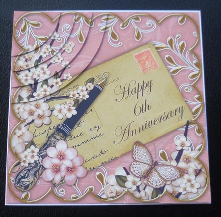 Pink Blossom Happy 6th Anniversary 6in Duo Corner Stacker by Charlie Angel