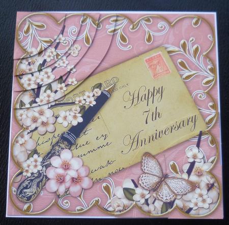 Pink Blossom Happy 7th Anniversary 6in Duo Corner Stacker by Charlie Angel