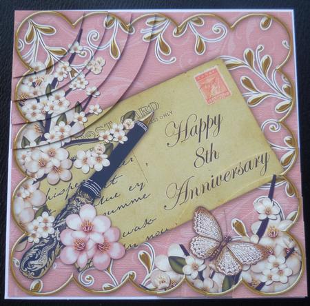 Pink Blossom Happy 8th Anniversary 6in Duo Corner Stacker by Charlie Angel