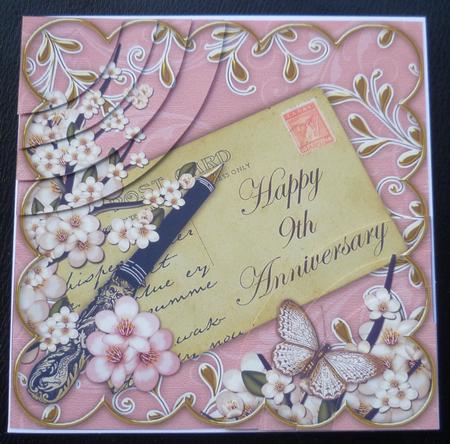 Pink Blossom Happy 9th Anniversary 6in Duo Corner Stacker by Charlie Angel