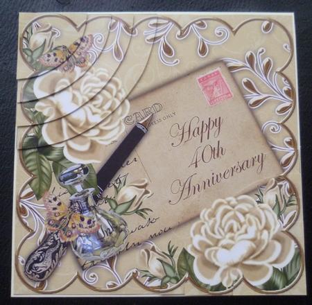 Cream Roses Happy 40th Anniversary 6in Duo Corner Stacker by Charlie Angel