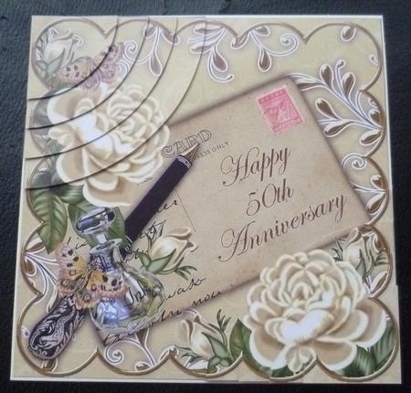 Cream Roses Happy 50th Anniversary 6in Duo Corner Stacker by Charlie Angel