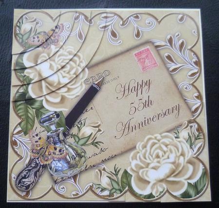 Cream Roses Happy 55th Anniversary 6in Duo Corner Stacker by Charlie Angel