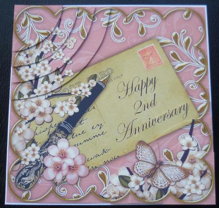 Pink Blossom Happy 2nd Anniversary 6in Duo Corner Stacker by Charlie Angel