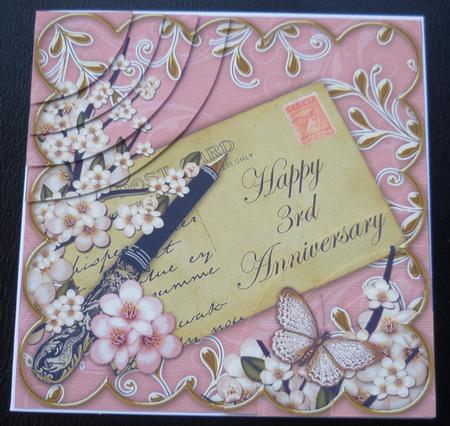 Pink Blossom Happy 3rd Anniversary 6in Duo Corner Stacker by Charlie Angel