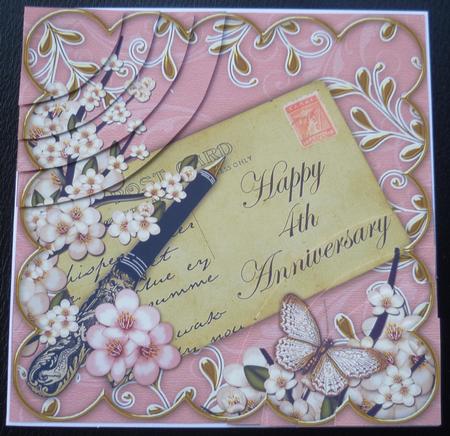Pink Blossom Happy 4th Anniversary 6in Duo Corner Stacker by Charlie Angel