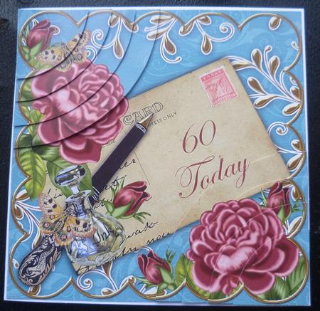 Deep Pink Roses Teal 60 Today 6in Duo Corner Stacker by Charlie Angel